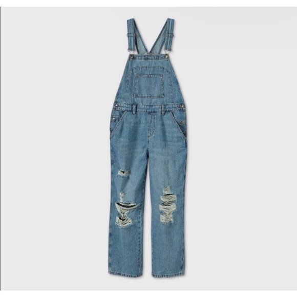 New Without Tags Women's Wild Fable Distressed Denim Overalls Medium Wash Size M